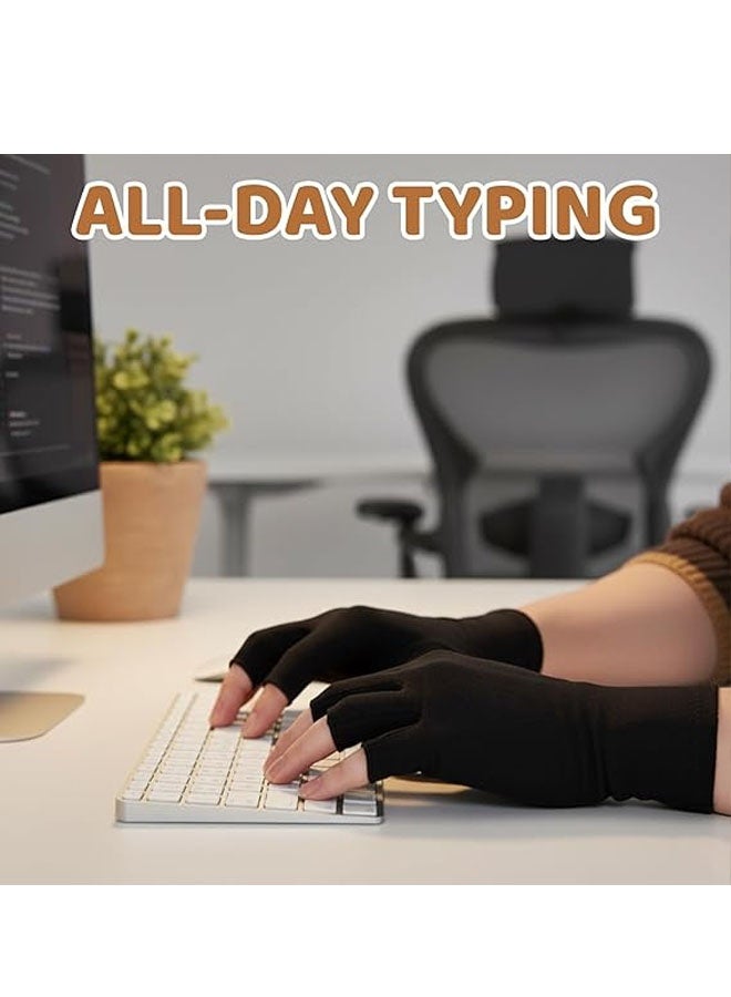 Copper Compression Gloves: Fingerless  Arthritis Pain Relief for Carpal Tunnel, Rheumatoid & Tendonitis - Men & Women - Image 2